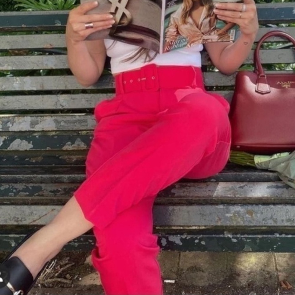 Zara Hot Pink Tailored Belted Trousers large - Picture 10 of 11
